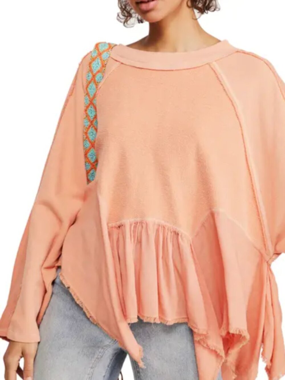 Free People Gold Duster Pullover Women's Size S Peach Boho Flowy Blouse